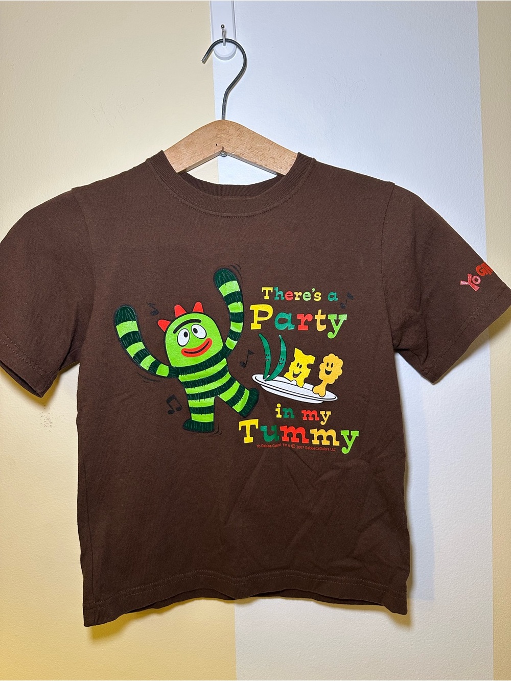 Vintage 2007 Yo Gabba Gabba Shirt Party In My Tummy Brobee Brown Kids Size 7 L